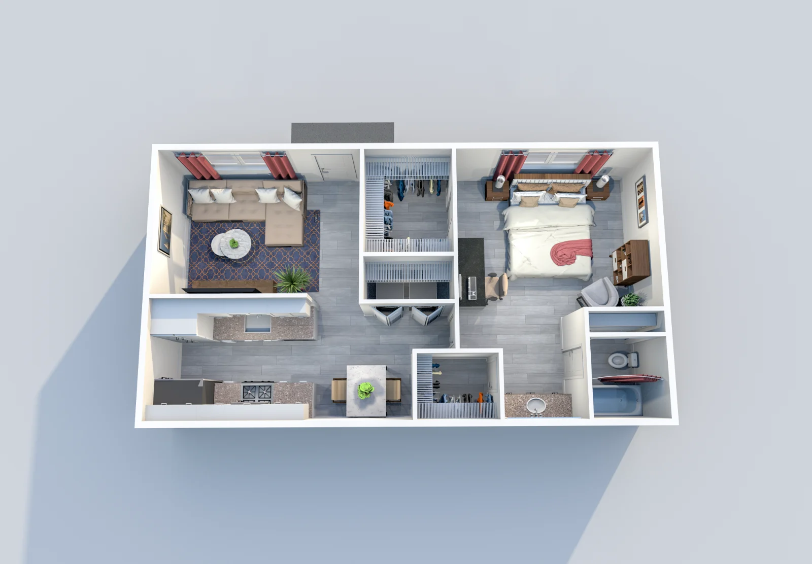 Lakeside Forest — floor plan, Plan B · 1 bed · 1 bath · 670 sq ft